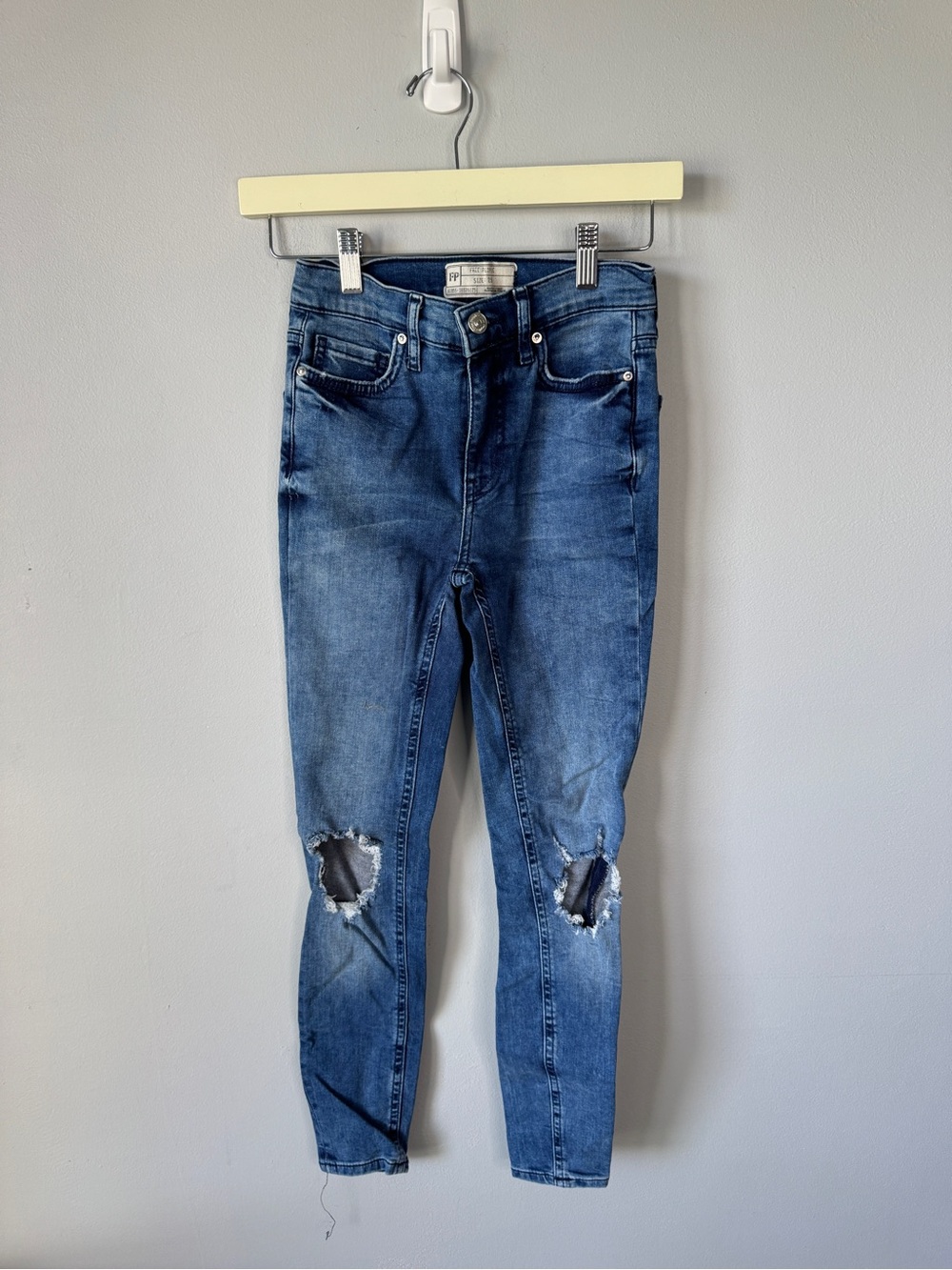 Free People Blue Ripped Skinny Jeans
